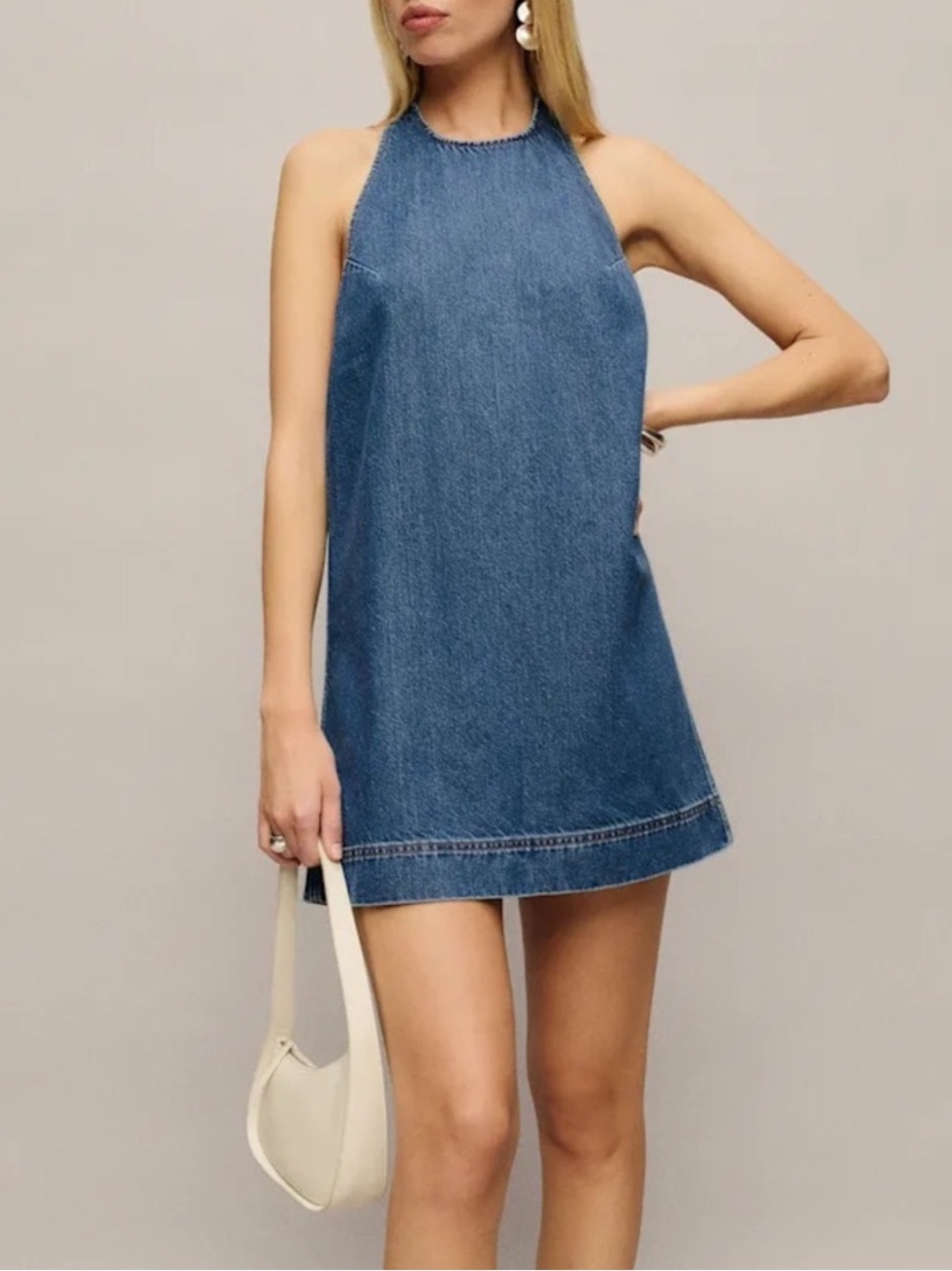 Reformation Avielle Lived-in Denim Mini Dress Biscay - Picture 3 of 10